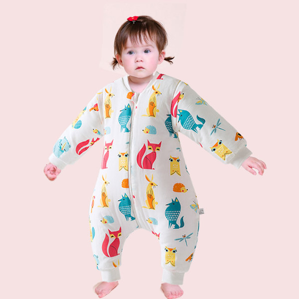 Imeväisen pitkähihainen puuvillainen unimakuupussi jaloilla, piirretty pyjama