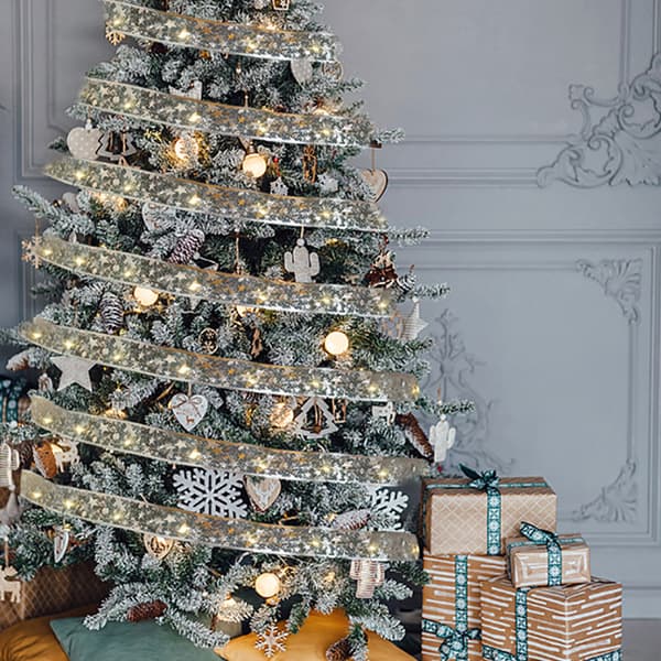Christmas Tree Lights with Ribbon, Silver Ribbon Lighting with Copper Wire, Ribbon Bows, String Lights Silver[TT] silver The lights