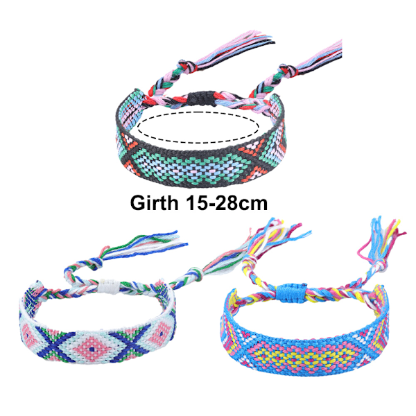 3 st Justerbara Armband för Kvinnor Flickor Vävda Vänbandsarmband, Armband Vävd Tofsar Bangles