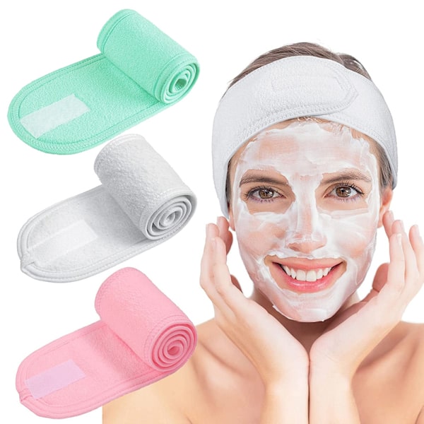 Spa ansiktsband Makeup pannband Justerbar handduk för ansiktsrengöring och dusch, 3 stycken