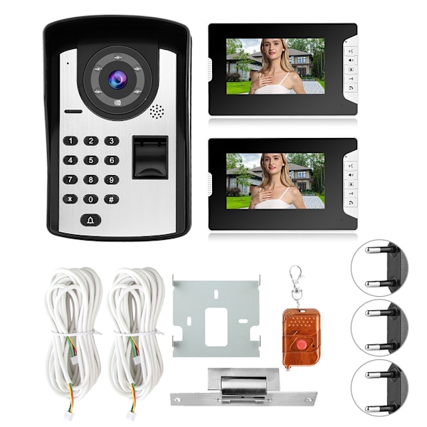 7 tum LCD IP Fingeravtryckslösenord Fjärrkontroll IR Video Smart Dörrklocka Monitor Intercom (EU-kontakt)