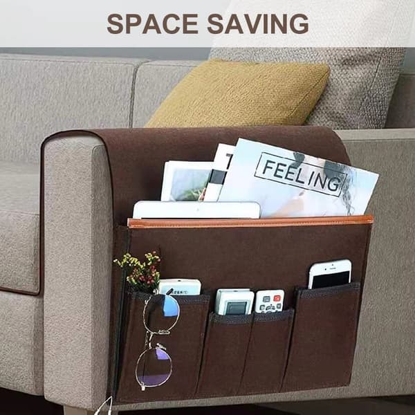 Sofaer Armlene Organizer Seng Lenestol Caddy Oppbevaringskurv Veske Sofa Fjernkontrollholder (Brun)