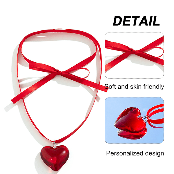 Kvinners Puffed Heart Choker Halskje for Kvinner Stort Glass Hjerte Hengesmykke Justerbar Båndkjede Y2K Trendy Smykker Gaver til Tenåringsjenter
