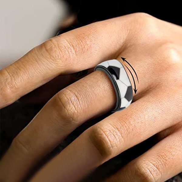 Herr & Dam Ring med Snurrande Basketboll & Fotboll Design, 8mm Bred, Cool Vigselring, Fotbolls-VM Festpresenter