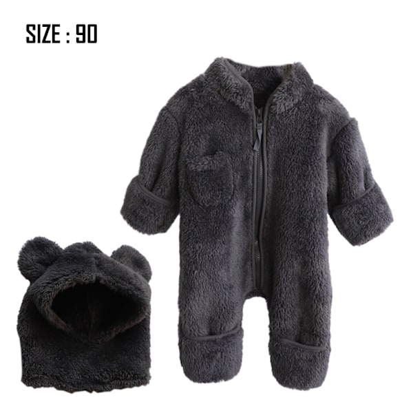 Baby vinterforstærket pelset onesie Varmt wrap fod lang krybende dragt (grå)