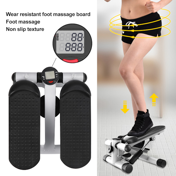 Mini Stepper Bärbar Elliptisk Trappstegsmaskin LCD-Skärm Steppstegs Fitnessmaskin med Motståndband Golvmatta för Hemträning