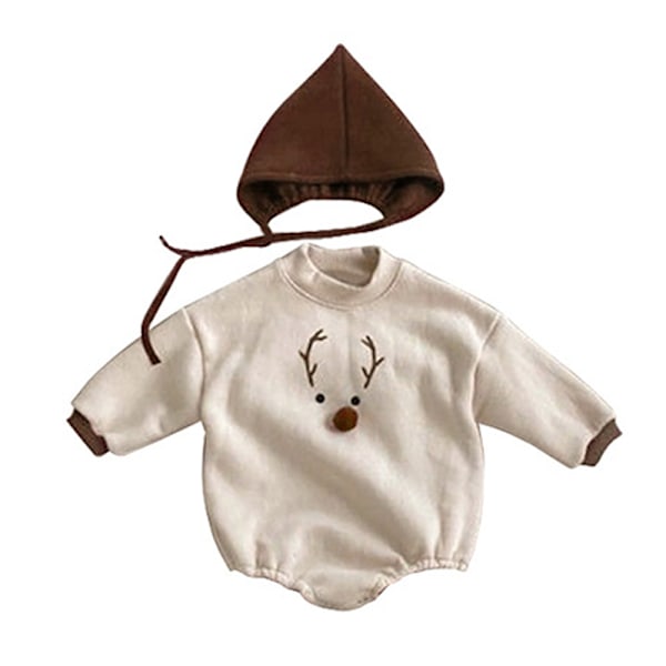 Baby Varma En-dels Kläder för Krypande Bebis Kläder Bebiskläder med Hatt 2 ST (Aprikos)