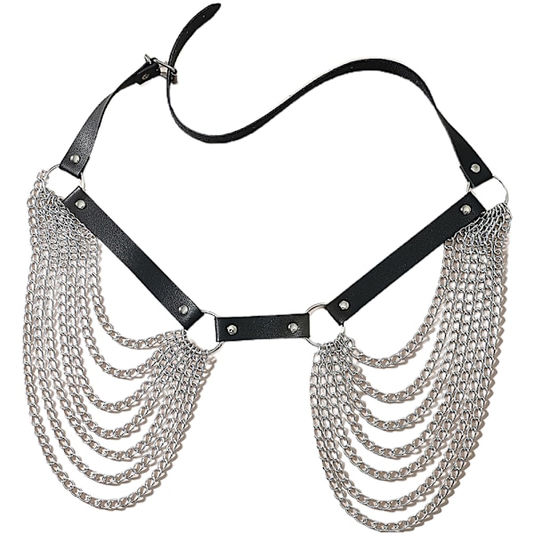 Punk Midje Kedja Bälte Läder Lager Belly Body Chains Rave Kropps Smycken Tillbehör för Kvinnor