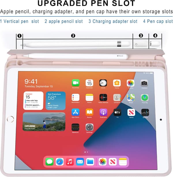 iPad 10,2 tommer deksel (9. generasjon 2021) & (7. generasjon 2019) & (8. generasjon 2020) Auto Wake/Sleep-funksjon Stående deksel[TT] pink