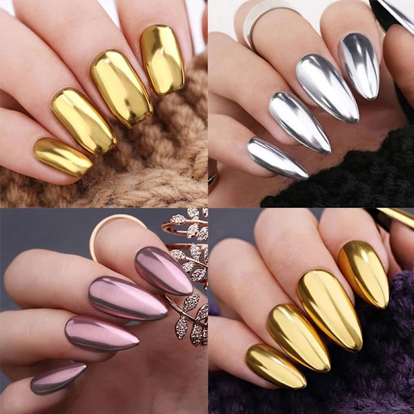 Nagelpulver metall spegeleffekt holografisk aurora kameleont pigment, nagelkonst gel fast magiskt spegelpulver