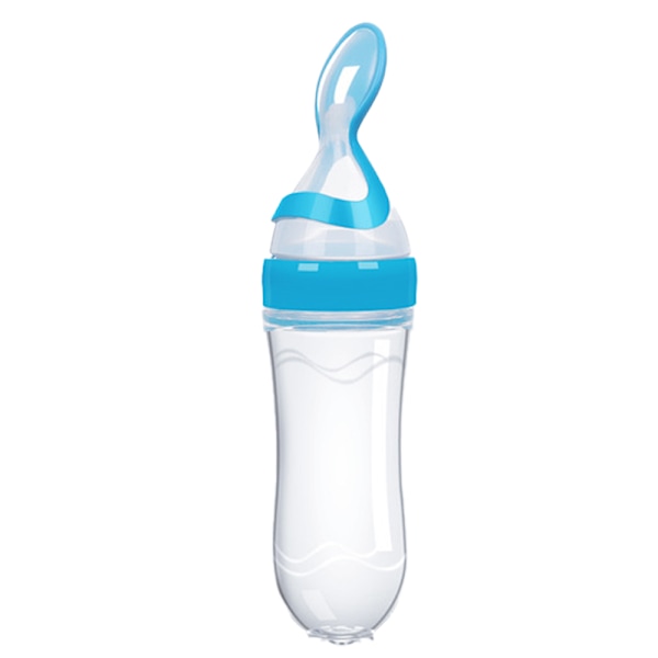 Babymatningsflaska med klämfunktion för flingor, silikonmatningssked med dammskydd