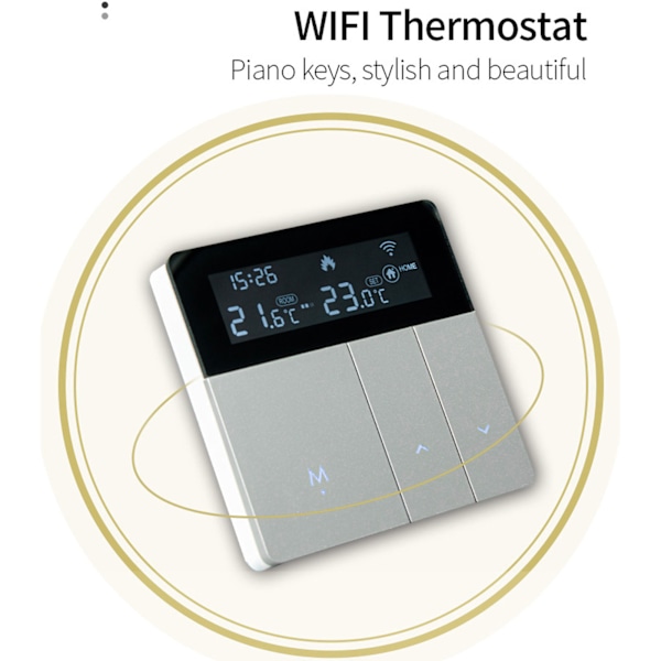3A Smart Termostat LCD Fargeskjerm Høy Nøyaktighet Programmerbar Termostat Vannvarme Kjelvarme for Hjem Handlecenter AC90‑240V Grå WiFi