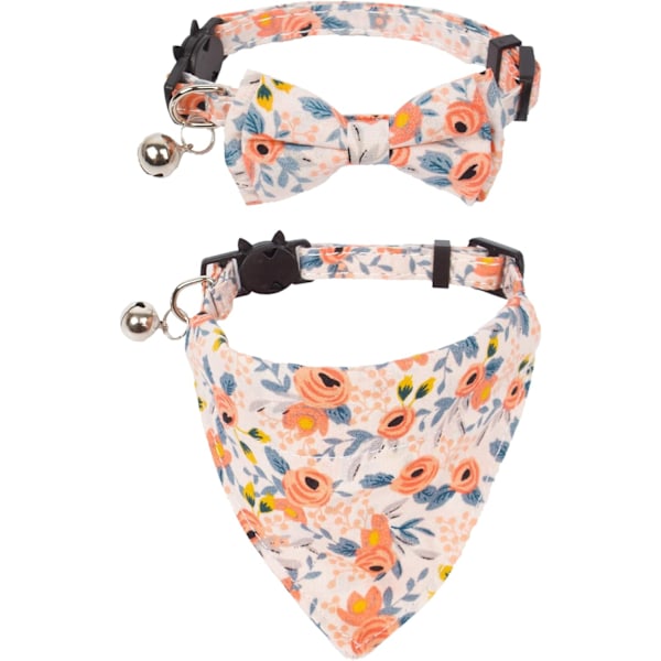 Kattkrage med fluga bandana, kattungekrage med avtagbar fluga bandana söt blommönster katt fluga bandana krage för kattvalp