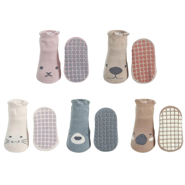 5 Paria Vauvan Piirrettyjä Liukumattomat Sukat, Talvi Lapsi Paksu Lämmin Crew Sukat Pitoilla (Vaaleanpunainen, Ruskea, Sininen, Khaki, Beige)
