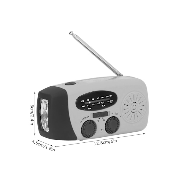 Håndsveiv Solradio Multifunksjonell Nødradio LED Radio med Lommelykt for Utendørs Camping Sølvgrå Japansk