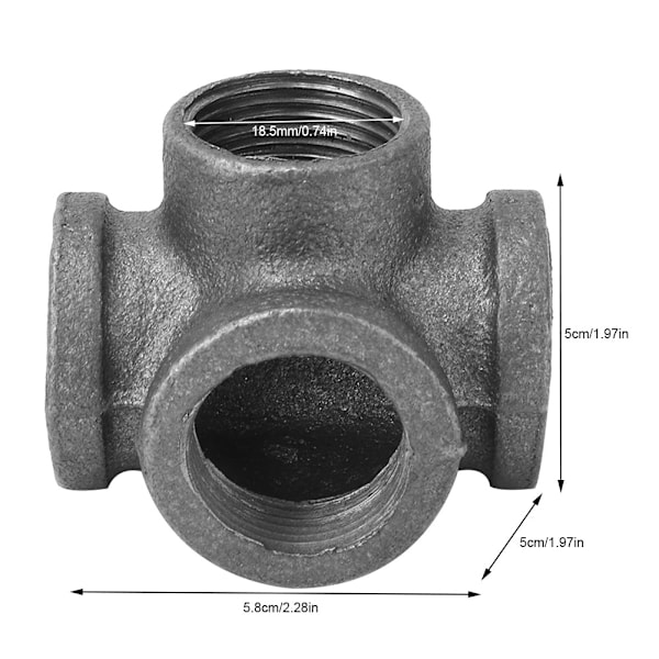 5 stk. 3/4\" 4-vejs Smedejernsrørfitting Sort Støbejern Forbindelsesstykke