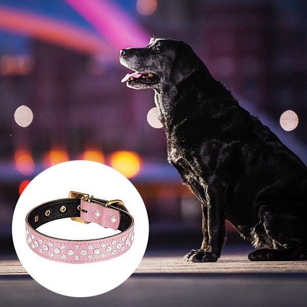 Läderfodrat strass hundhalsband Liten och medelstorlek anpassat kristall hundhalsband