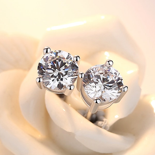 Hvide Sølvbelagte Cubic Zirconia Simulerede Diamant Glimtende Runde Stud Øreringe 925 Sterling Sølv
