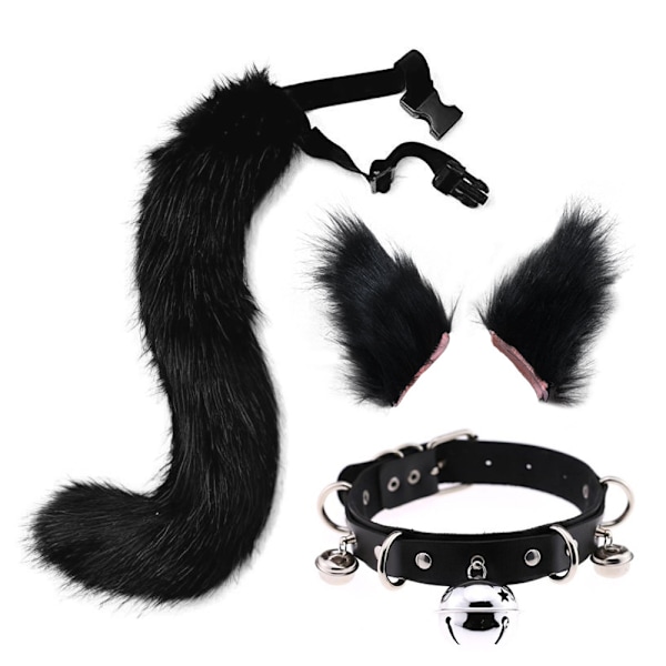 Katteører og hale sæt Voksen ører hale kit Kunstig pels hale til børn Hals choker Halloween Jul Fest forsyning