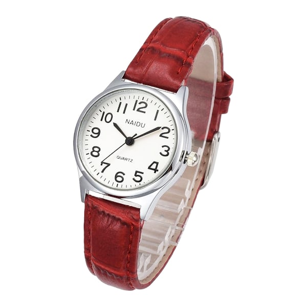 Damklocka i Läder, Mode Casual Klänning Klockor, Romerska Siffror Kvarts Damarmbandsur, Urtavla Diameter 28mm