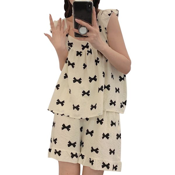 Dam Pyjamas Set Ärmlös Söta Cartoon Tryck Lösa Levande Färger Dam Nattkläder för Vår Sommar Hem Slips XL