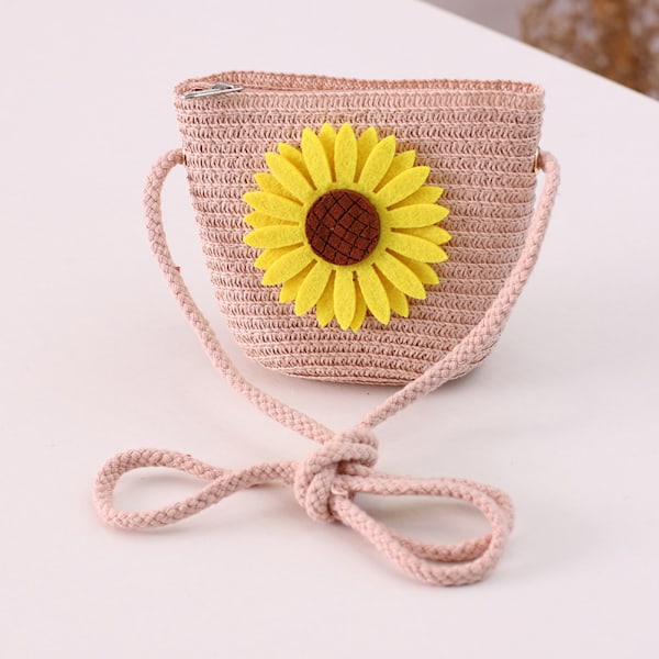 Halm-flettet Taske Mini Crossbody Taske Sød Pige Lille Frisk Solsikke Baby Dekorativ Taske