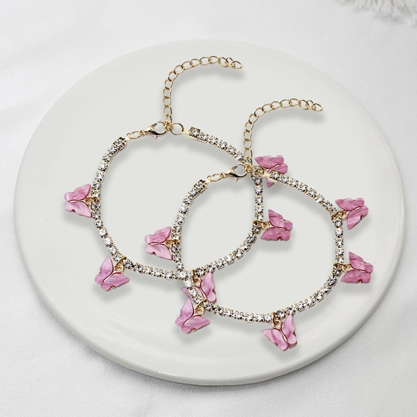Rhinestone-ketju Perhonen Nilkkakoru, Kristalli Perhonen Nilkkakoru, Jalkaketju Nilkkakoru, Rhinestone Nilkkakoru Korut