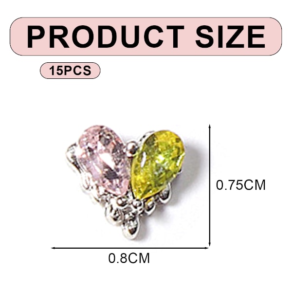 15 stk store 3D sølvlegeringsnegle med farvevalg - Neglemetalramme, efterligning af store ædelsten, krystaldiamant neglekunst
