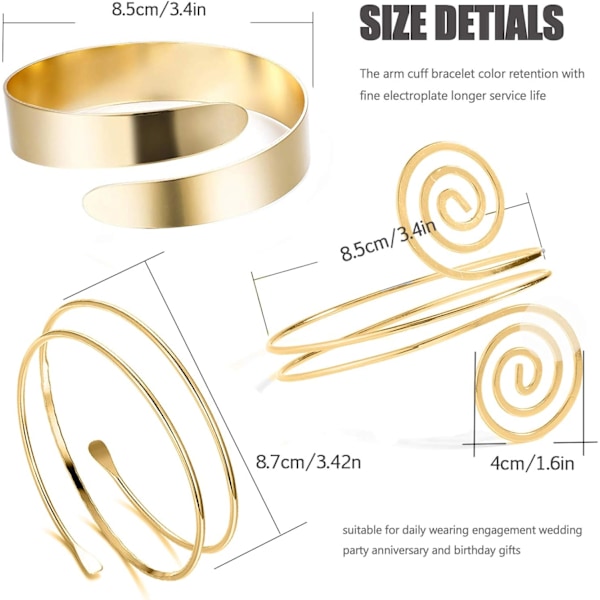 6 stycken armband, överarm med manschettarmband, damer silver guld justerbar armband set