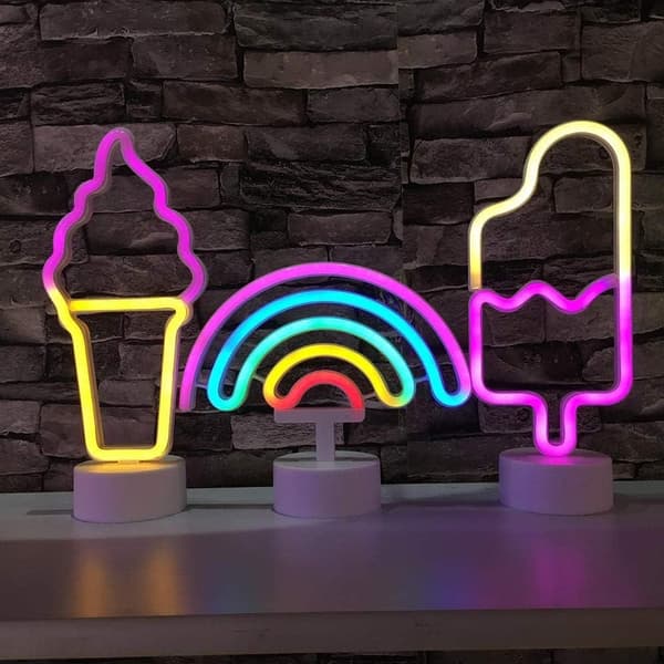 Ispinne LED Nattlampe med Base, LED Neonskilt Veggdekor