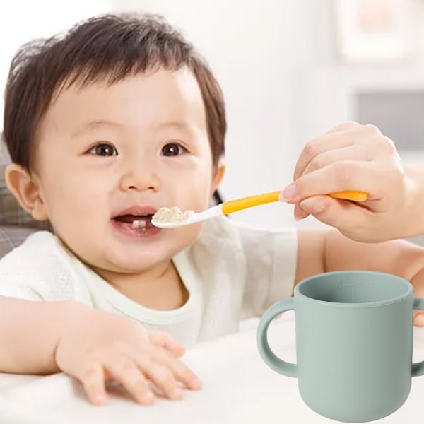 Silikon babytreningskopp, to-håndtak toddler læringskopp, baby åpningskopp