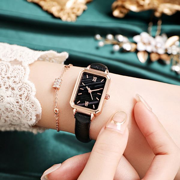 Ur Lille Elegant Vintage Simpel Stil Rektangel Rustfrit Stål Moderigtigt Armbåndsur Til Kvinder Sort
