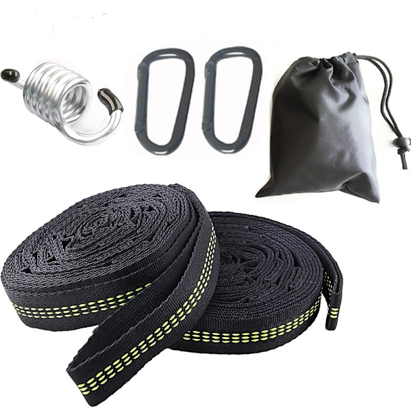 Hängmatta Fäste Trädgunga Fäste Hängstol Set 3 Meter X 2,5cm Max 500kg, 15 + 1 Öglor (polyester) 2 Karbinhakar + Hängstol