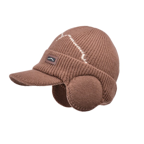 Muryobao Herre Beanie-lue med Visir Varm Vinter Strikket Øreklaffer Hater Tykk Fleeceforet Skalle Ski Baseball Caps