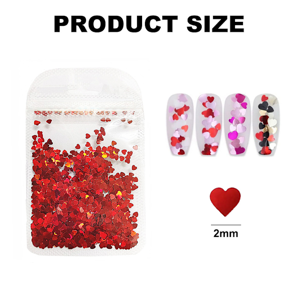 2 Påsar Hjärta Nagelkonst Dekaler Hjärta Nagelglitterflingor Glimmande Sekviner för DIY Nagelkonst Dekorationer
