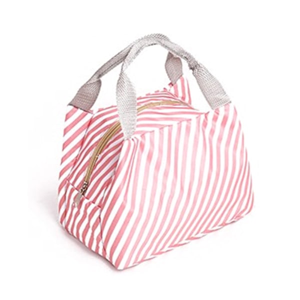 Bærbar Isolerende Bento Bag Håndveske Vanntett Matboks Piknik Mat Oppbevaringspose (Rosa Stripe)