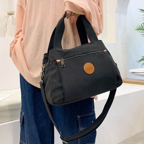 Damväska i Canvas, Vintage Arbetsväska med Flera Fack, Modeaxelväska, Casual Canvas Crossbody-Väska