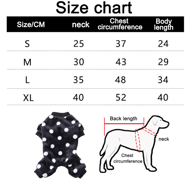 Prik Sweatre til Små Hunde, Fleece Hvalpe Pjs Jammies, 4 Ben Hundetøj, Vintervarme Onesies Jumpsuit Tøj til Kæledyr (Sort)