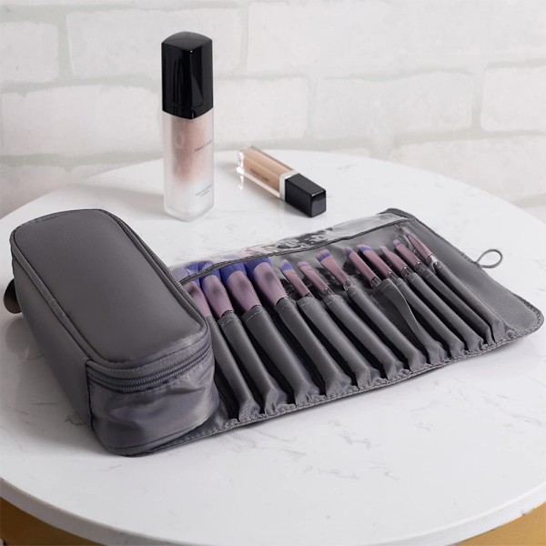 Bærbar Makeupbørste Organizer Makeupbørste Taske til Rejser Kan Holde 20+ Børster Kosmetik Taske Makeupbørste Rul Op Etui Holder til Kvinder