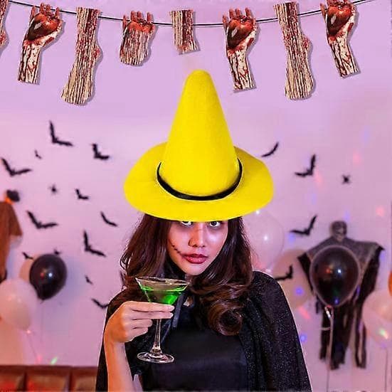 Halloween Witch Hat Pointed Yellow Felt Wizard Hat Large Brim Costume Hat Cosplay L
