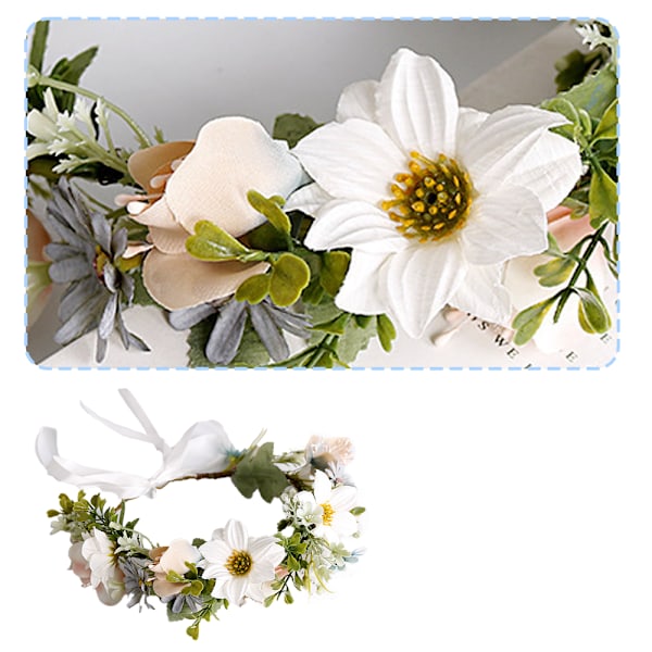 Boho Blomster Hodebånd Hårkrans Blomsterkrans Krone Halo Hodeplagg med Bånd Bryllup Festival Fest
