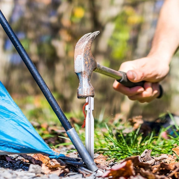 Tältpinnar för utomhus, himmelsgardin, markspik, aluminiumlegering, tygväska, camping, camping, trekantiga, robusta tältpinnar med rep