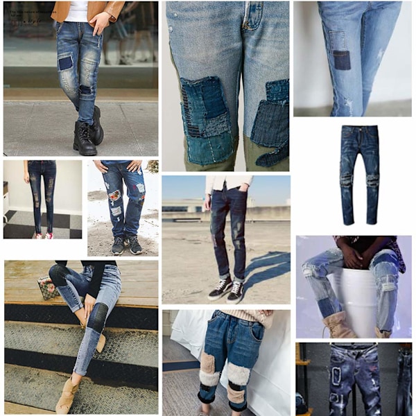 Fyrkantiga, stryka-på, laglappar, jeans, 5-pack, Denim, blå, 12.5x12.5 cm Denim blå 12.5x12.5 cm