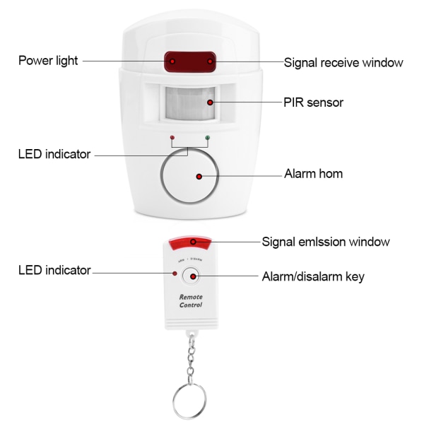 PIR-infrapunainen liikeilmaisin hälytysyksikkö 2 kaukosäätimellä