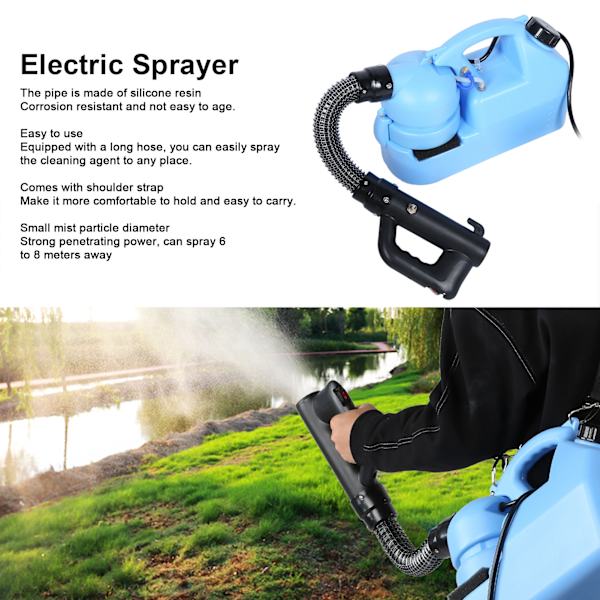 8L ULV Blå Elektrisk Fogger Sprøyter Portable Hage Sprøytemaskin med Skulderstropp Kinesisk Plugg 220V 50HZ