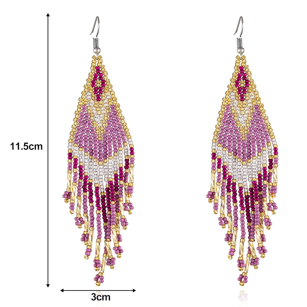 Pärlfransade tofspendientes i boho-stil - Handgjorda pärlfransade tofshängeörhängen