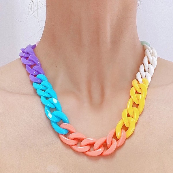 2 st färgglada hartslänkkjedjor Halsband Godisfärg Akryl Punk Krage för kvinnor Flickor Smycken