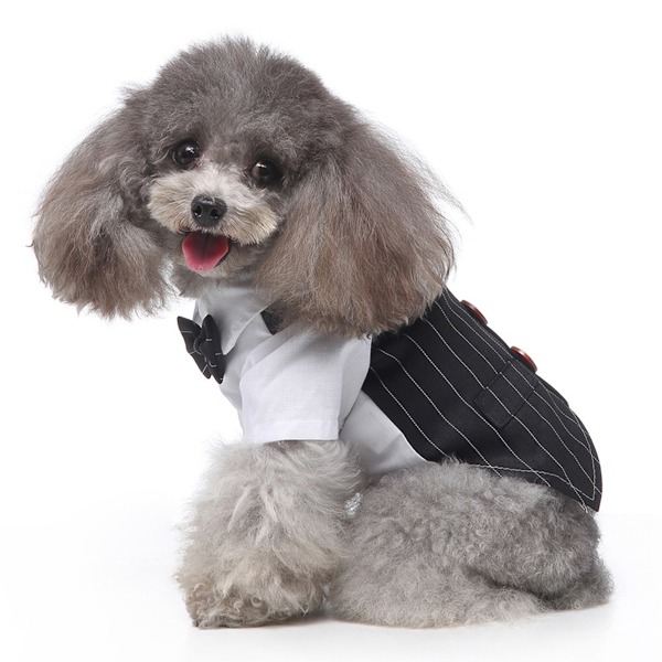 Hund Bröllop Smoking Kostym, Husdjur Formell Skjorta med Avtagbar Fluga Krage & Bandana Scarf för Små Medelstora Stora Ras (Svart)