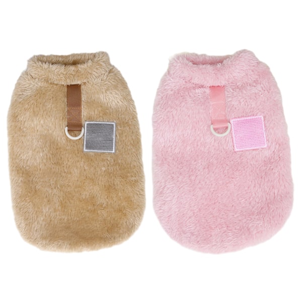 2-pak Hundetrøje med Sele Ring, Fleece Varmt Hvalpetrøjer, Vinter Kæledyrs Tøj, Outfit Tøj med Snorehul (Pink+Brun)
