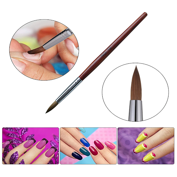 3-pack nagelborste-set, Kolinsky akrylnaglarborstar för akrylapplikation, nagelförlängning för salong DIY